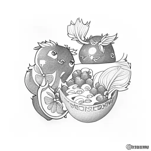 strawberries and gooseberry with ponyo tattoo design idea
