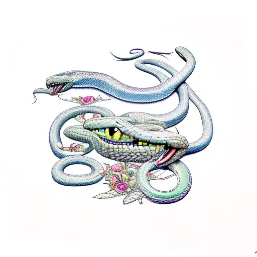 serpiente con espada y flores  tattoo design idea