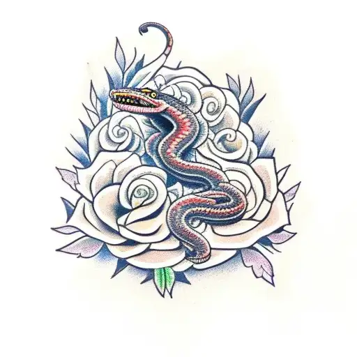 serpiente con espada y flores  tattoo design idea