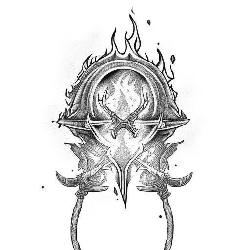 Book on fire with sword going through it tattoo design idea