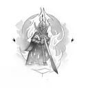 Book on fire with sword going through it tattoo design idea