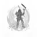 Book on fire with sword going through it tattoo design idea