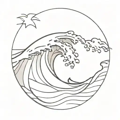 sea wave with surfing and coconut tattoo design idea