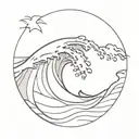 sea wave with surfing and coconut tattoo design idea