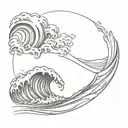 sea wave with surfing and coconut tattoo design idea