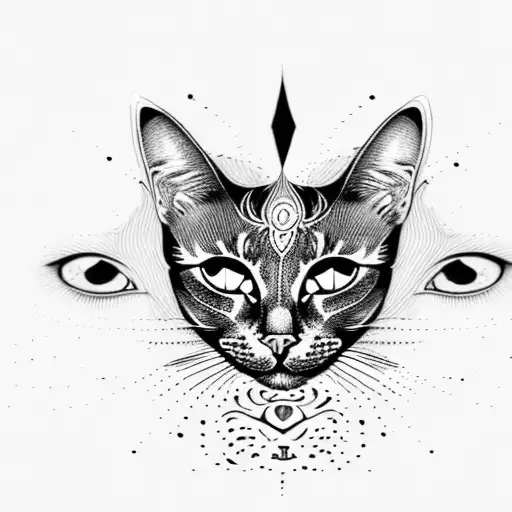 cat with third eye on forehead tattoo design idea
