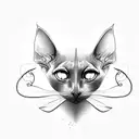 simple black outline of a sphinx cat's head. the cat has a third eye. two eyes are normal but one on its forehead tattoo design idea