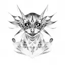 simple black outline of a sphinx cat's head but the cat has a third eye on its forehead tattoo design idea