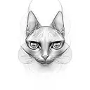 simple black outline of a sphinx cat's head but the cat has a third eye on its forehead tattoo design idea