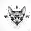 cat with third eye on forehead tattoo design idea
