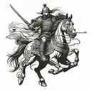 mongol warrior playing a traditional instrument on running horse tattoo design idea