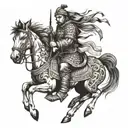 mongol warrior playing a traditional instrument on running horse tattoo design idea