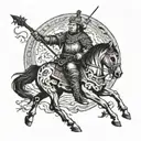 mongol warrior playing a guitar on running horse tattoo design idea