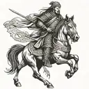 mongol warrior playing a guitar on running horse tattoo design idea