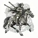 mongol warrior playing a guitar on running horse tattoo design idea