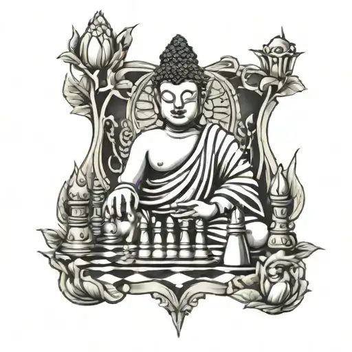 buddha playing chess queen  tattoo design idea