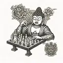 buddha playing chess queen  tattoo design idea