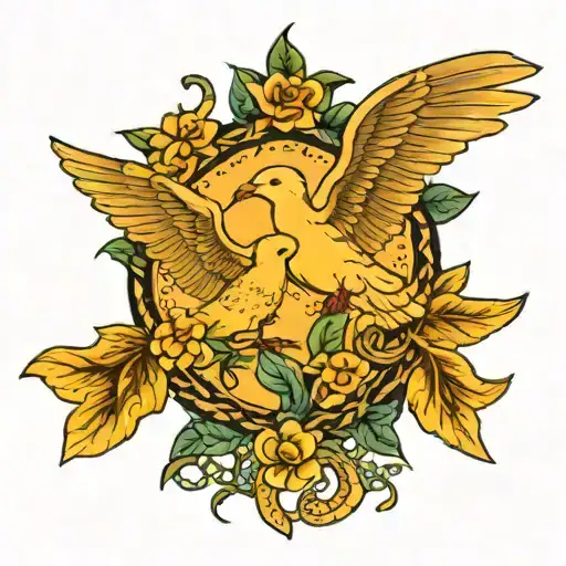 dove fighting snake American traditional floral tattoo design idea