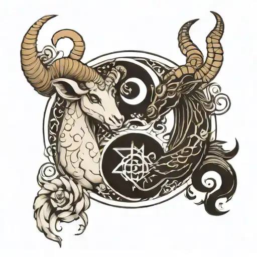 aries and a capricorn making a yin yang tattoo design idea