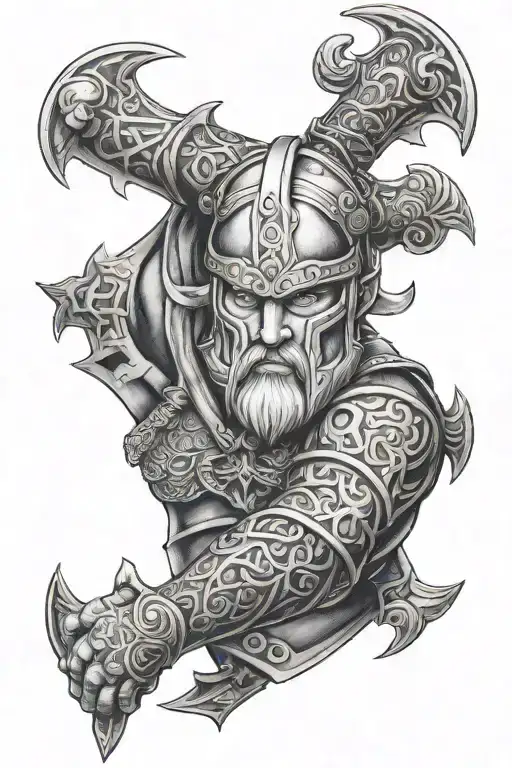 Viking elbow to shoulder sleeve tattoo design idea