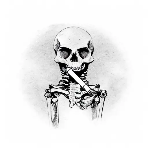 skeleton smoking cigarette tattoo design idea