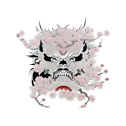 Hannya mask cherry blossoms tattoo design idea