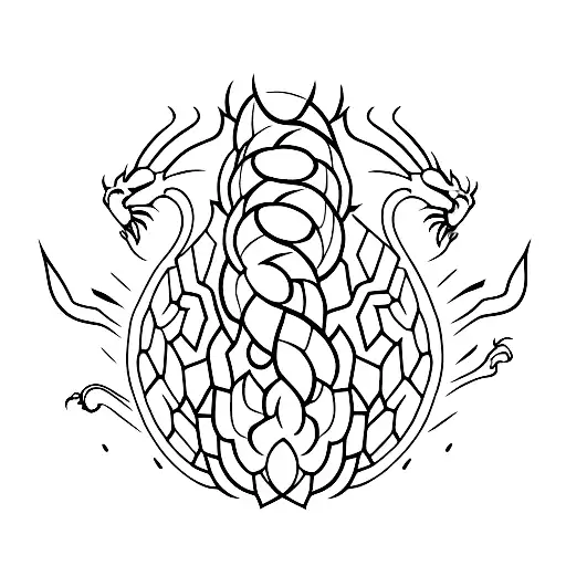 A minimalist tattoo of a dragon curled around a stack of books tattoo design idea