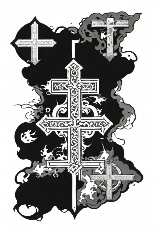 soldiers cross with the three crosses behind it. tattoo design idea