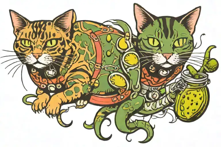 cat and pickle tattoo design idea
