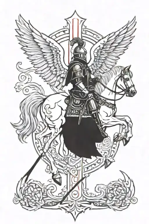 polish winged hussar catholic cross tattoo design idea