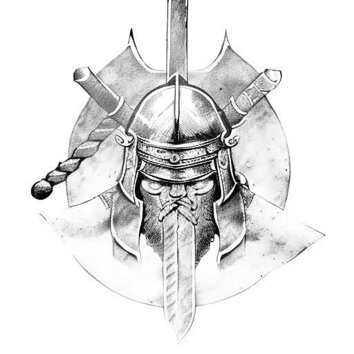 Viking axe, samurai Katana, Spartan Spear. Warrior representing the world and toughness tattoo design idea