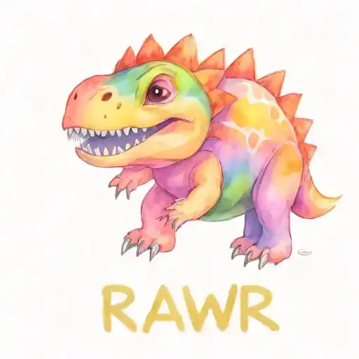 cute dinosaur saying rawr tattoo design idea