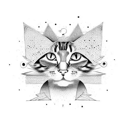 a peeking cat inside a cardboard box with kintsugi design tattoo design idea