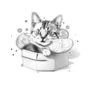 a cat hiding inside a cardboard box with kintsugi design tattoo design idea