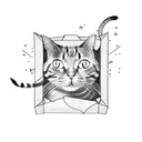 a cat hiding inside a cardboard box with kintsugi design tattoo design idea