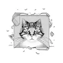 a cat hiding inside a cardboard box with kintsugi design tattoo design idea