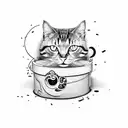 kintsugi cardboard box with a peeking cat tattoo design idea