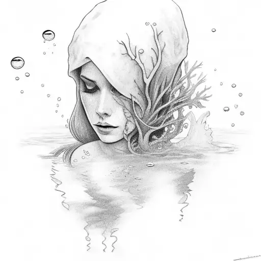 Ophelia drowning under water tattoo design idea