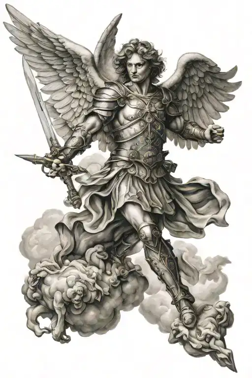 angel war scene saint michael tattoo design idea