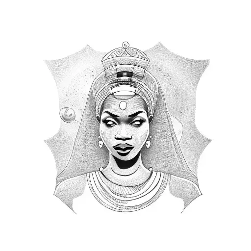 queen African lady holding a planet  tattoo design idea