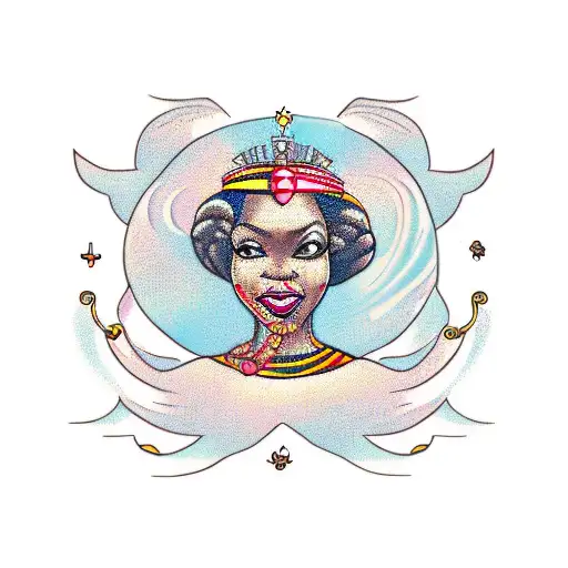 queen African lady holding a planet  tattoo design idea