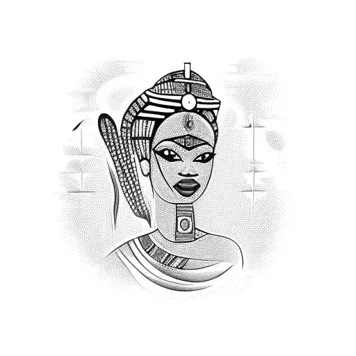 queen African lady holding a planet  tattoo design idea