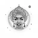 queen African lady holding a planet  tattoo design idea