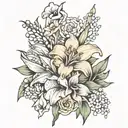 gladiolus flower, sunflower, and lily of the valley tattoo design idea