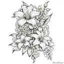 gladiolus flower, sunflower, and lily of the valley tattoo design idea