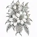gladiolus flower, sunflower, and lily of the valley tattoo design idea