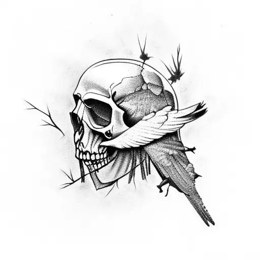 raven, tree, skull tattoo design idea