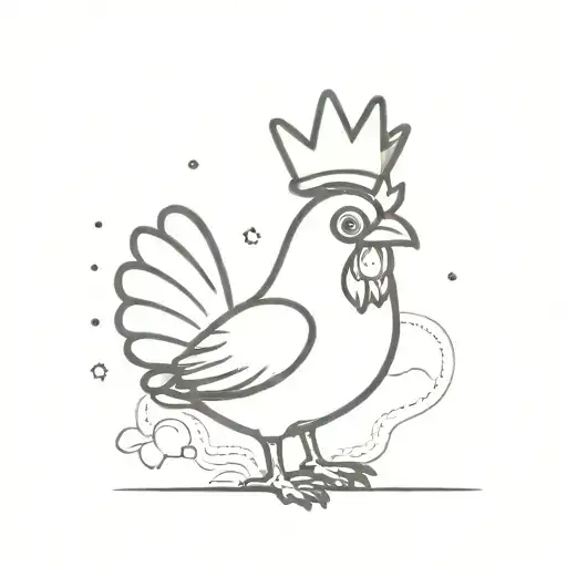 cute chicken with small wings and a big tail in a crown  tattoo design idea