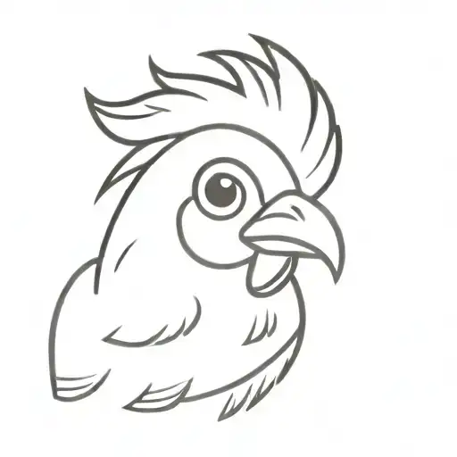  cute 2-d chicken, in a small crown, with a small beak and wings, drawn with a very thin line tattoo design idea