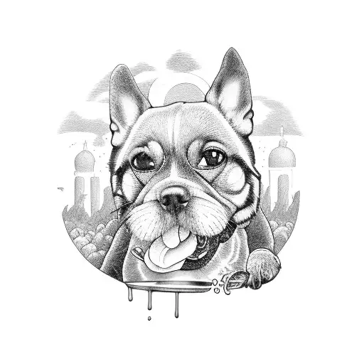 food dog guarding a house tattoo design idea